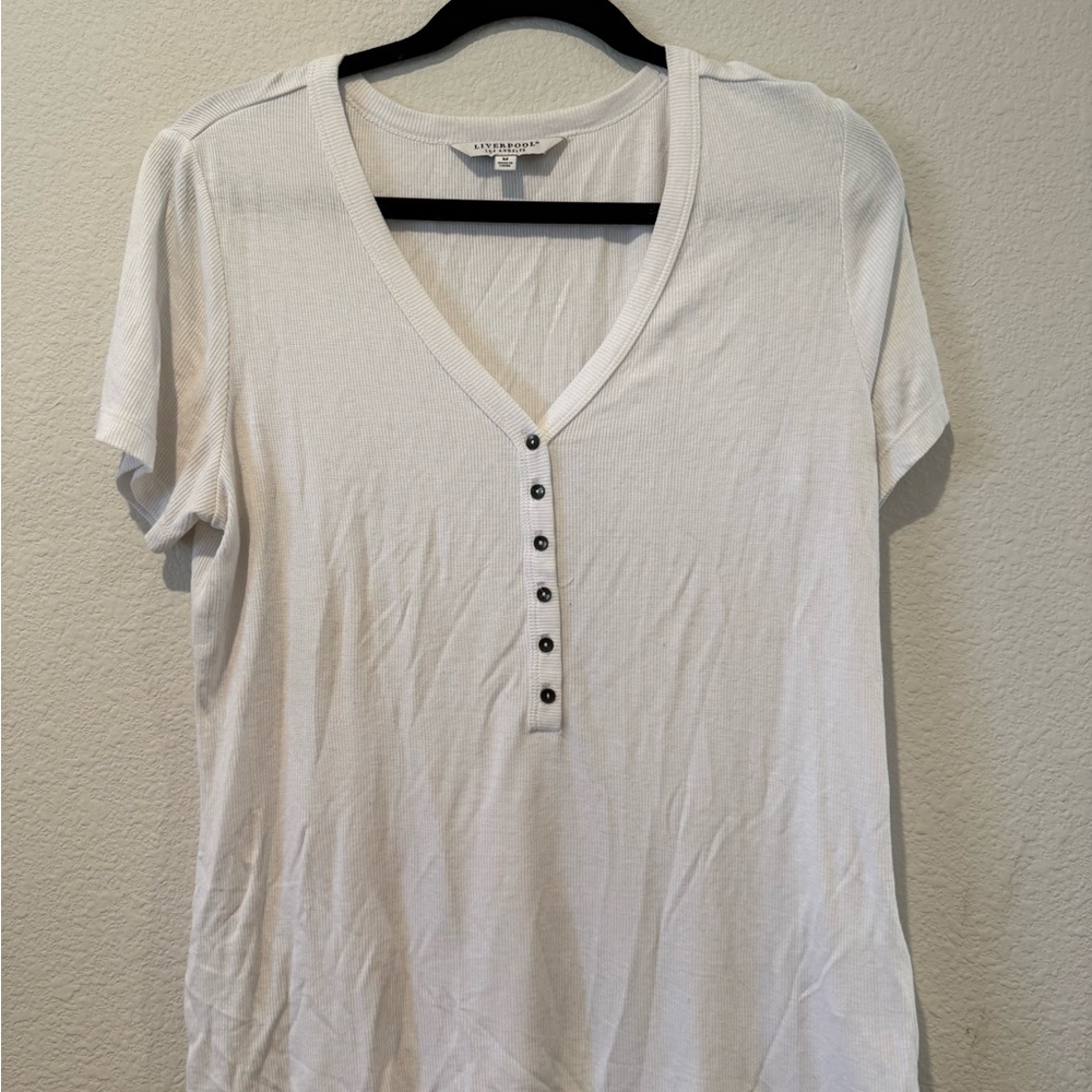 Liverpool Ivory Buttoned V-Neck Tee
